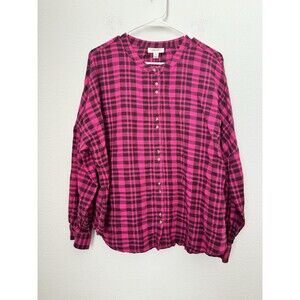 On 34th Women's Pink Plaid Long Sleeve Button Down Blouse Cotton Size XL